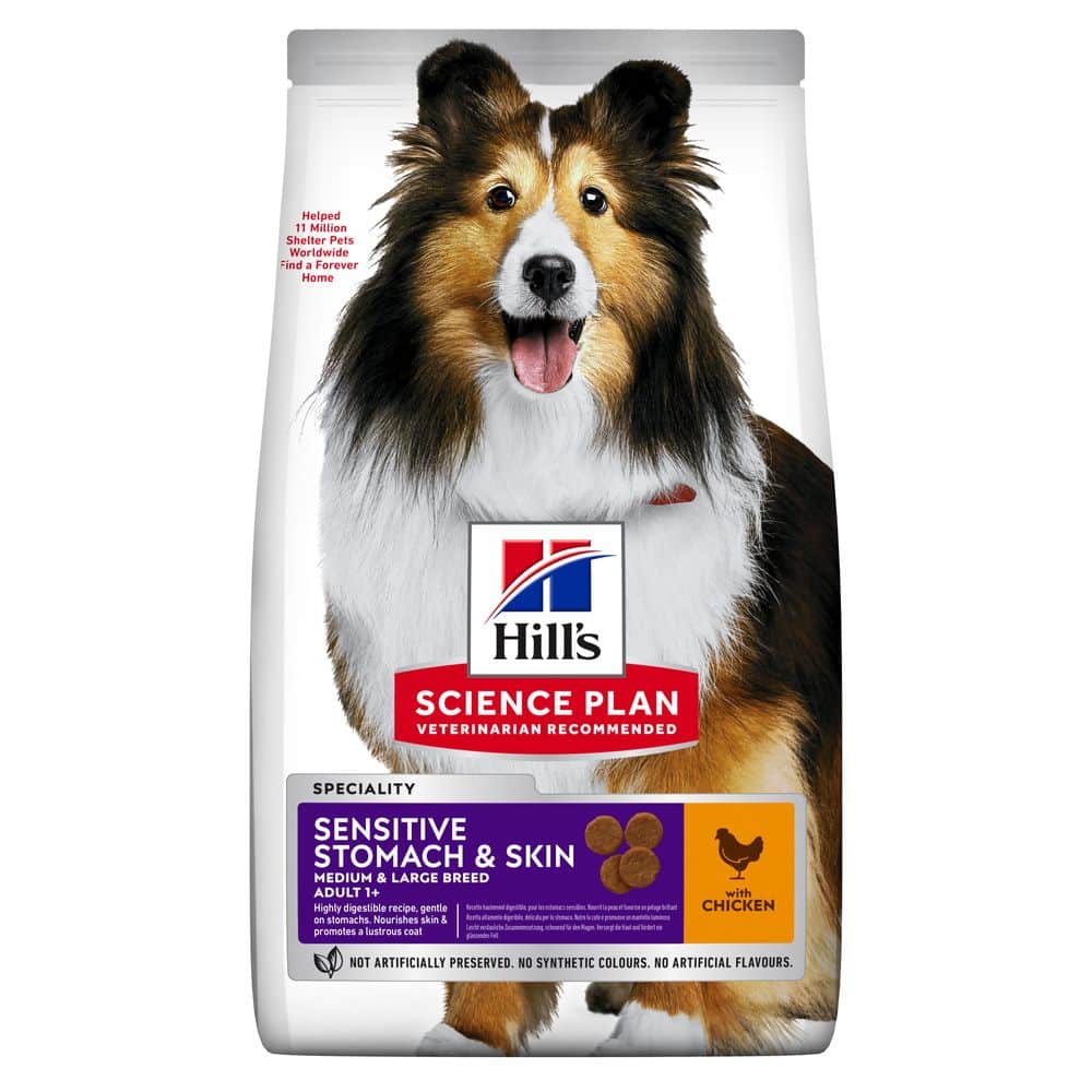 604326_1 Hill’s SCIENCE PLAN Adult Sensitive Stomach&Skin Medium Breed Сухий корм при чутливому шлунку та шкірі для дорослих собак середніх порід, з куркою
