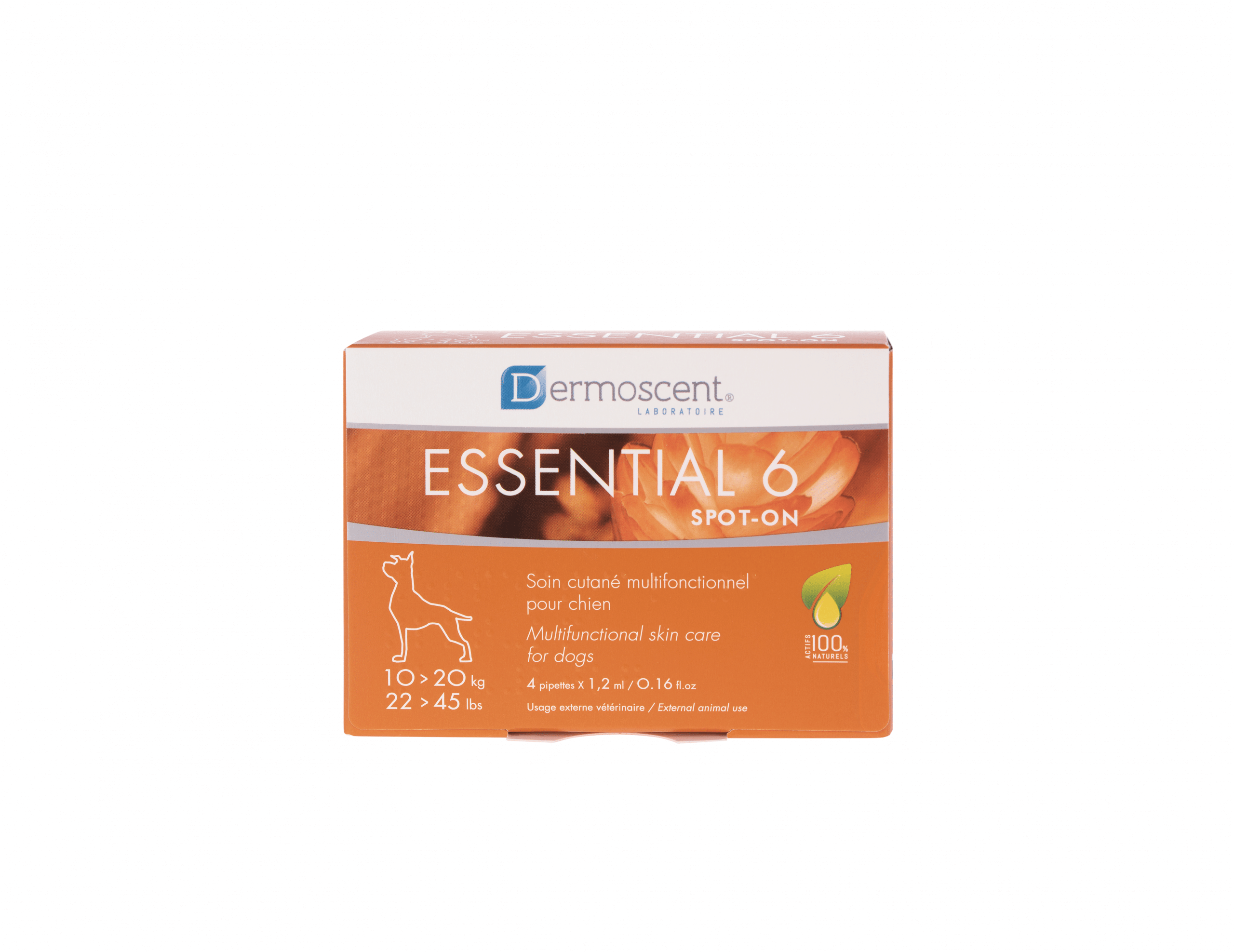 Essential-6-Spot-On-10-20 Dermoscent Essential 6 spot-on краплі для шкірою та шерстю у собак середніх порід, 4х1,2 мл 10-20кг
